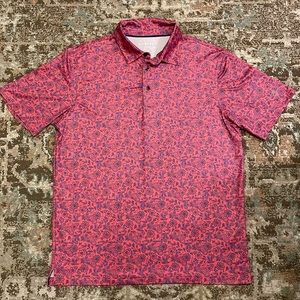 MAELREG GOLF POLO Size Medium Pink/Blue Paisley Short Sleeve Moisture Wicking